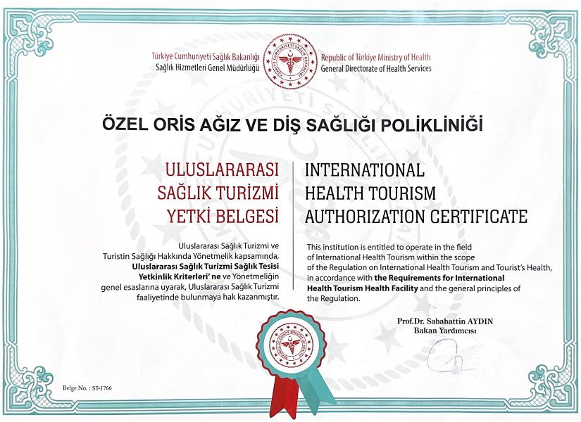 Oris Dental health tourism authorization certificate